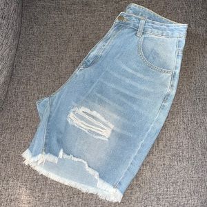 High wasted light blue jean shorts
